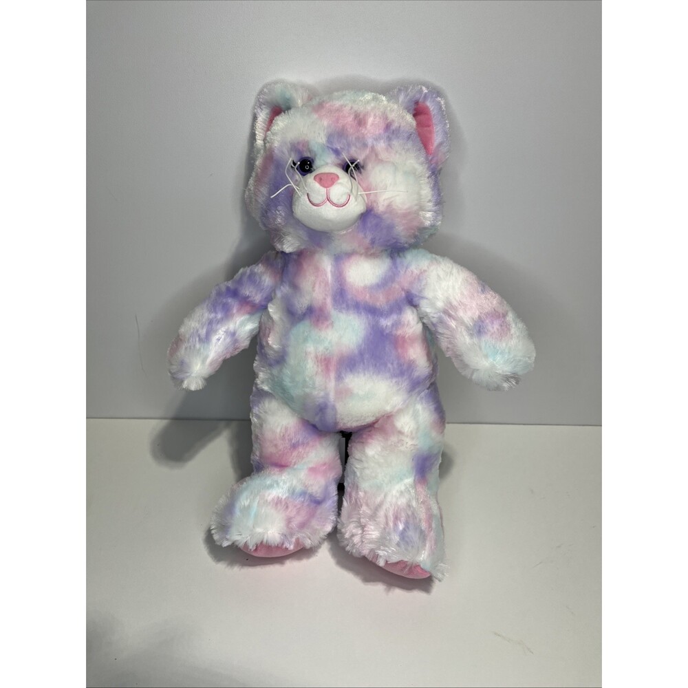 Build A Bear Workshop Plush Pastel Swirl Tie-Dye Kitty Cat Pink Purple Teal 16"